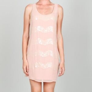 Ark & co Fairycore pink chevron sequin chiffon sleeveless Shift dress medium